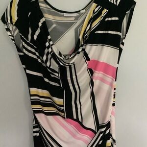New York & Company Black and Pink Striped Blouse